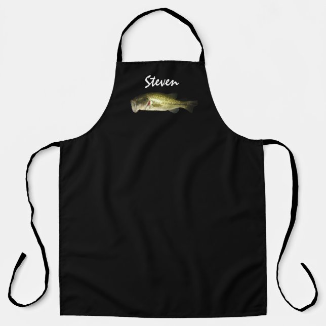 Mens Bass Fish Black Green Personalized Bbq Apron (Front)