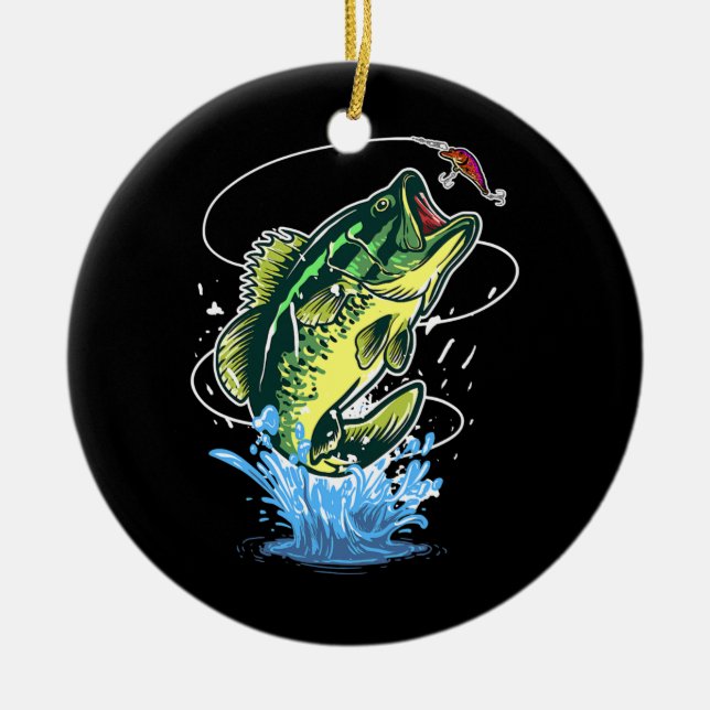Mens Bass Fishing Fisher Lures Bass Fish  Ceramic Ornament (Front)