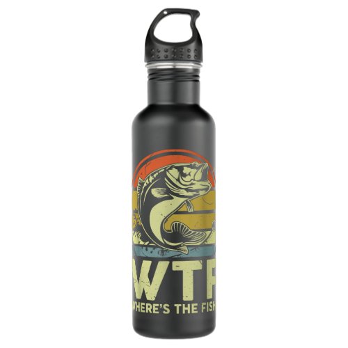 Mens Bass Fishing_Shirt WTF Wheres The Fish Funny  Stainless Steel Water Bottle