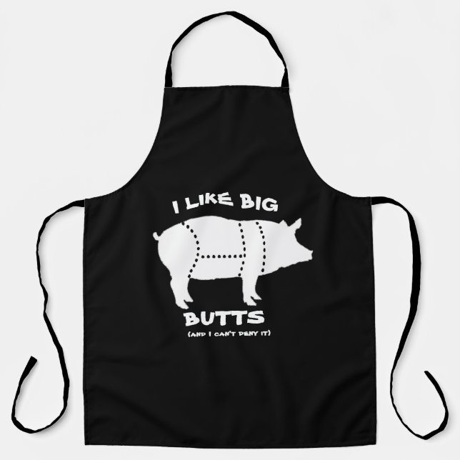 Mens BBQ Grill Apron, I Like Big Butts Pork Pun Apron (Front)