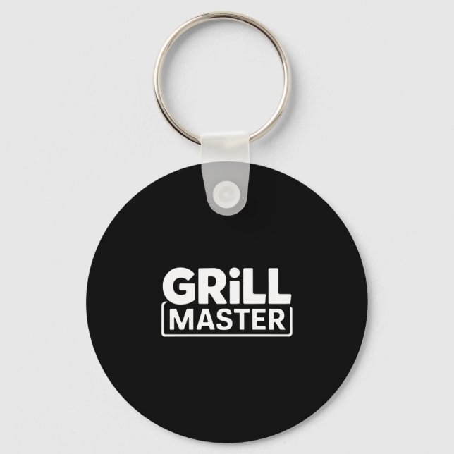 Mens bbq grill master backyard barbecue smoke king keychain (Front)