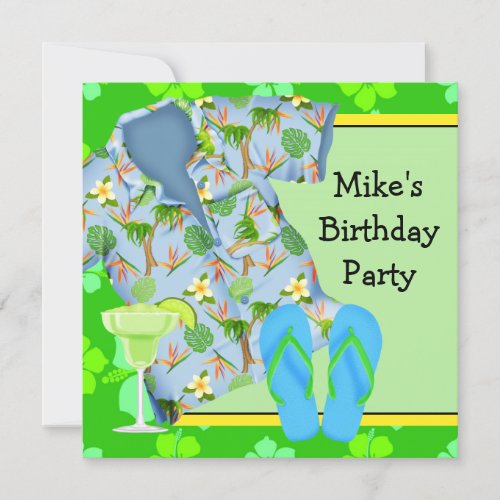 Mens BBQ Margarita Beach Birthday Party Invitation