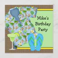 Mens BBQ Margarita Beach Birthday Party Invitation