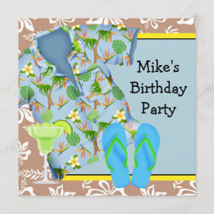 Mens BBQ Margarita Beach Birthday Party Invitation