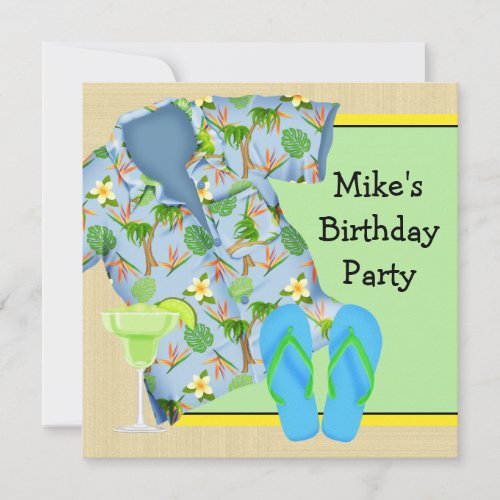 Mens BBQ Margarita Beach Birthday Party Invitation