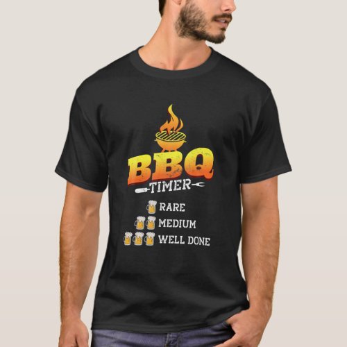 Mens BBQ Timer Funny Steak Grilling And Beer Bar T_Shirt
