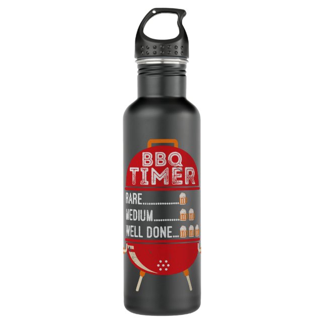 Mens BBQ Timer Rare Medium Well Done BBQ Lover Ste Stainless Steel Water Bottle (Front)