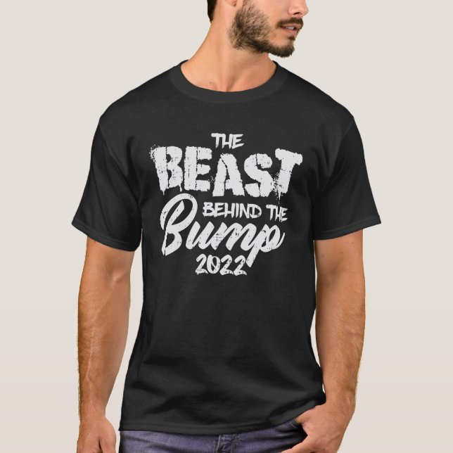 Mens Beast Behind The Bump 2022 Pregnancy Announce T-Shirt (Front)