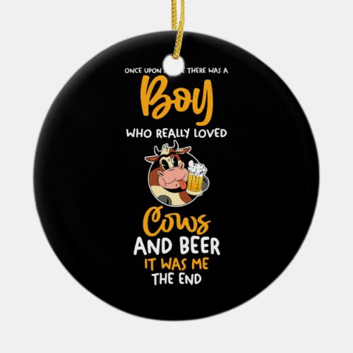 Mens Beer Cow  Ceramic Ornament