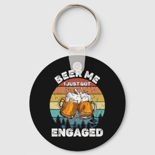 Mens Beer Got Engaged Funny Party Celebration Keychain