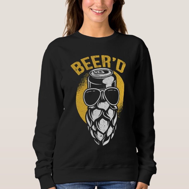 Mens Beerd Bearded Beer Drinker Alcohol Canned Bee Sweatshirt (Front)