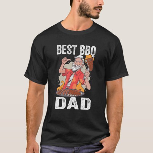 Mens Best BBQ Dad Barbecue Smoking Meat BBQ Grill T_Shirt