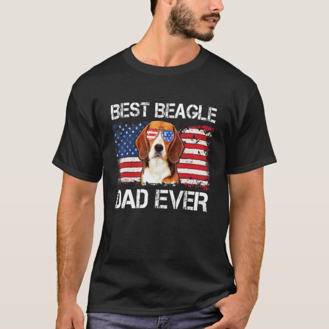 Mens Best Beagle Dad Ever American Flag Fathers Da T-Shirt (Front)