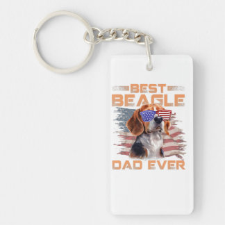Mens Best Beagle Dad Ever Dog Lover American Flag Keychain