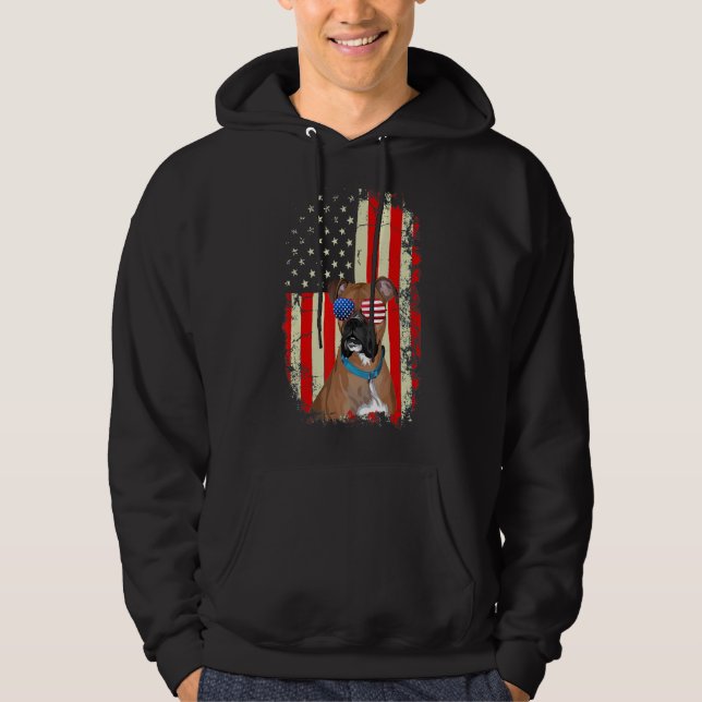 Mens Best Boxer Dad Ever Dog  American Flag Hoodie (Front)