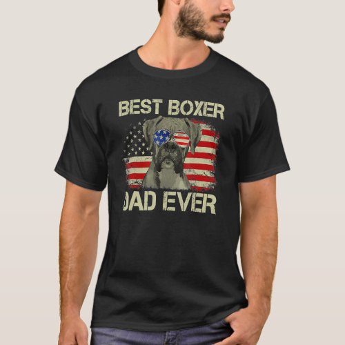 Mens Best Boxer Dad Ever  Dog  American Flag T_Shirt