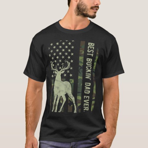 Mens Best Buckin Dad Camouflage American Flag Dee T_Shirt
