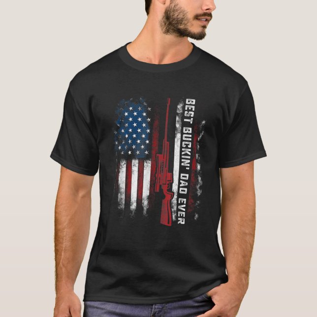 Mens Best Buckin Dad Ever Flag American Deer Hunti T-Shirt (Front)