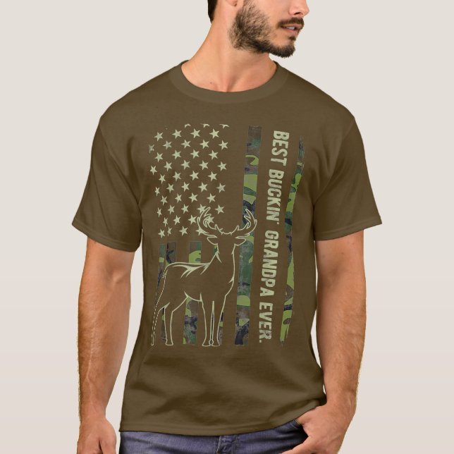 Mens Best Buckin Grandpa Ever Camo American Flag T-Shirt (Front)