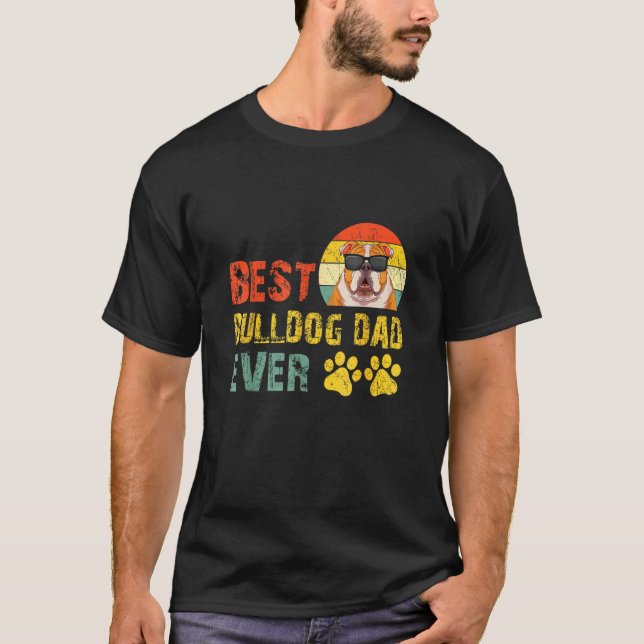 Mens Best Bulldog Dad Ever English Dog Owner Vinta T-Shirt (Front)