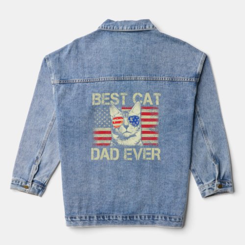 Mens Best Cat Dad Ever American Flag Patriotic 4th Denim Jacket