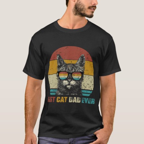 Mens Best Cat Dad Ever Funny Fathers Day Vintage C T_Shirt