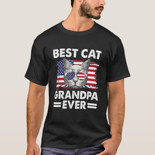Mens Best Cat Grandpa Ever American Flag Patriotic T-Shirt (Front)
