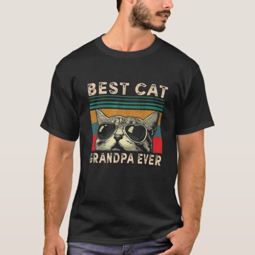 Mens Best Cat Grandpa Ever Retro Vintage Cat Lover T_Shirt