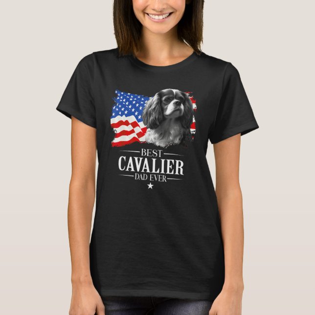 Mens Best Cavalier king Dad Ever American Flag Fat T-Shirt (Front)