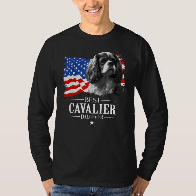 Mens Best Cavalier king Dad Ever American Flag Fat T-Shirt (Front)
