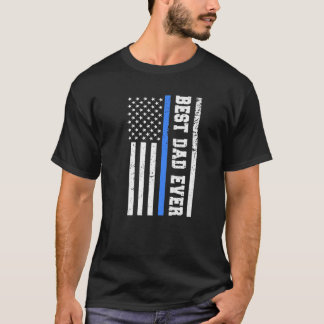 Mens Best Dad Ever Police Blue Line Vintage Americ T-Shirt