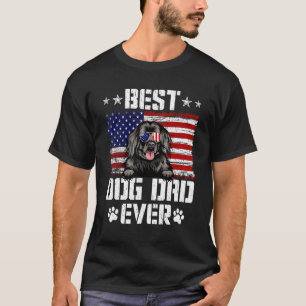 Mens Best Dog Dad Ever Newfoundland American Flag  T-Shirt