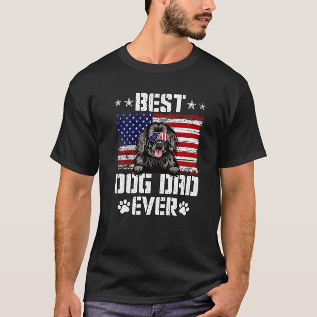 Mens Best Dog Dad Ever Newfoundland American Flag  T-Shirt (Front)
