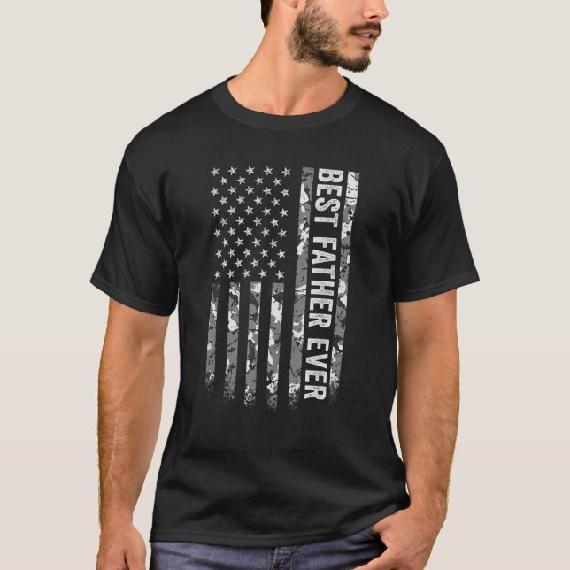 Mens Best Father Ever American Flag Camo Veteran P T-Shirt (Front)