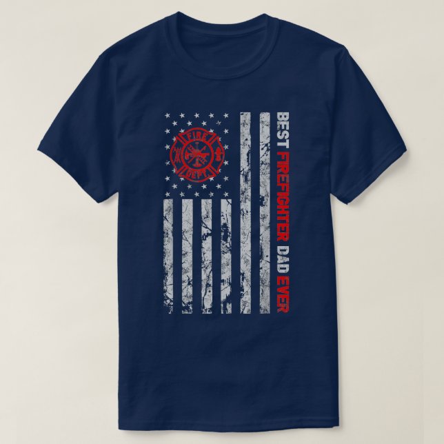 Mens Best Firefighter Dad Ever American Flag Firem T-Shirt (Design Front)