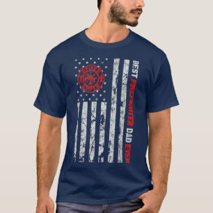 Mens Best Firefighter Dad Ever American Flag Firem T-Shirt