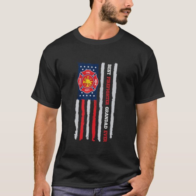 Mens Best Firefighter Grandad Ever Us Flag Fireman T-Shirt (Front)