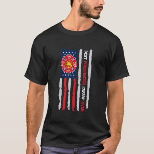 Mens Best Firefighter Pappap Ever Us Flag Fireman  T_Shirt