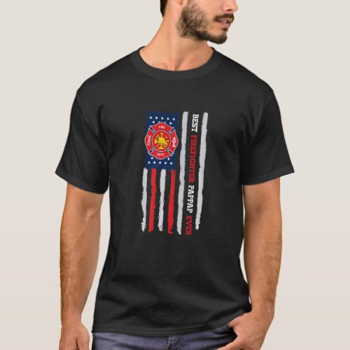 Mens Best Firefighter Pappap Ever Us Flag Fireman  T_Shirt