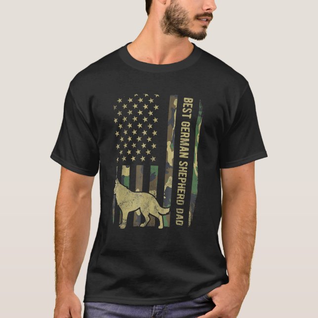 Mens Best German Shepherd Dog Dad Camouflage Ameri T-Shirt (Front)