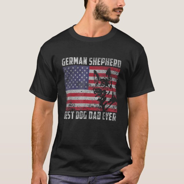 Mens Best German Shepherd Dog Dad Ever American Fl T-Shirt (Front)
