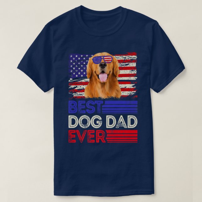 Mens Best Golden Retriever Dad Ever American Flag  T-Shirt (Design Front)