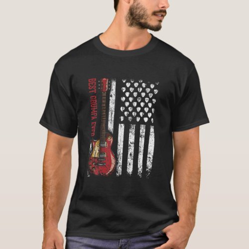 Mens Best Grumpa Ever American Flag Guitar Christm T_Shirt