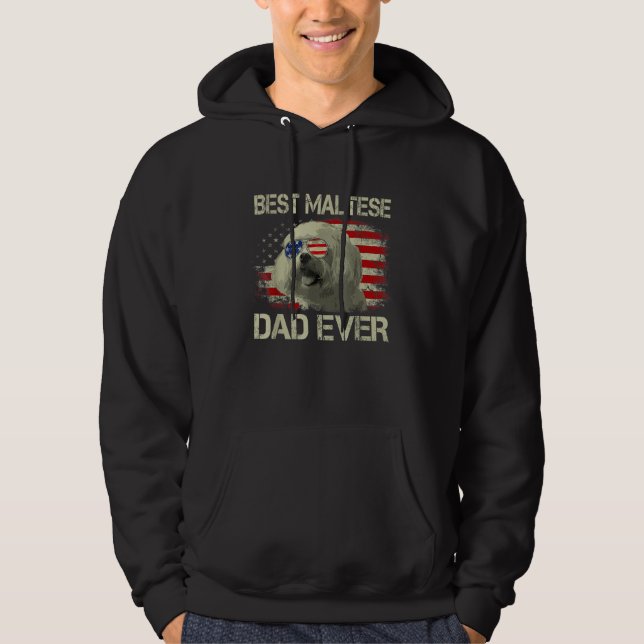 Mens Best Maltese Dad Ever Malta Dog Dad Us Flag T Hoodie (Front)