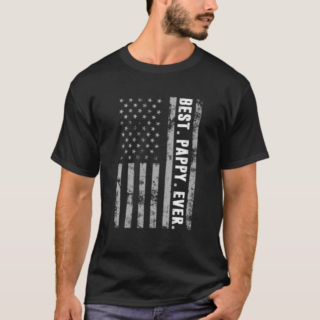 Mens Best Pappy Ever American Flag Distressed Fath T-Shirt (Front)