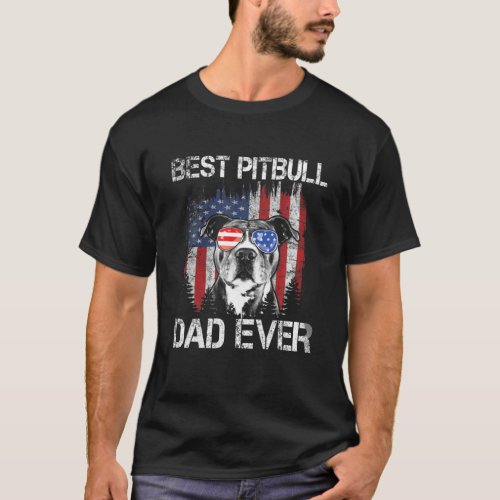Mens Best Pitbull Dad Ever American Flag Pitbull D T_Shirt