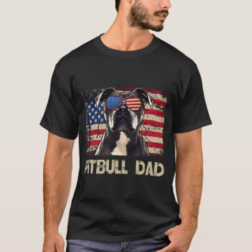 Mens Best Pitbull Dad Ever Shirt American Flag 4th