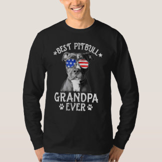 Mens Best Pitbull Grandpa Ever Dog Dad American Fl T-Shirt