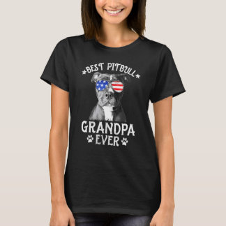 Mens Best Pitbull Grandpa Ever Dog Dad American Fl T-Shirt