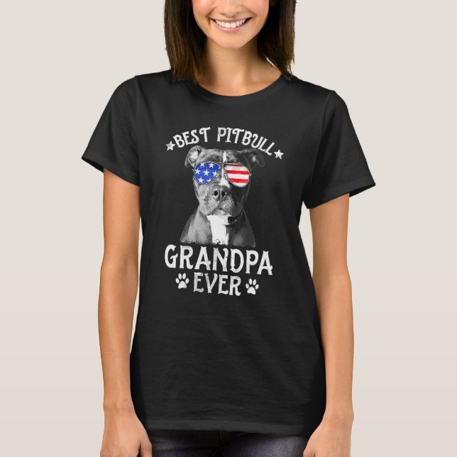 Mens Best Pitbull Grandpa Ever Dog Dad American Fl T-Shirt (Front)